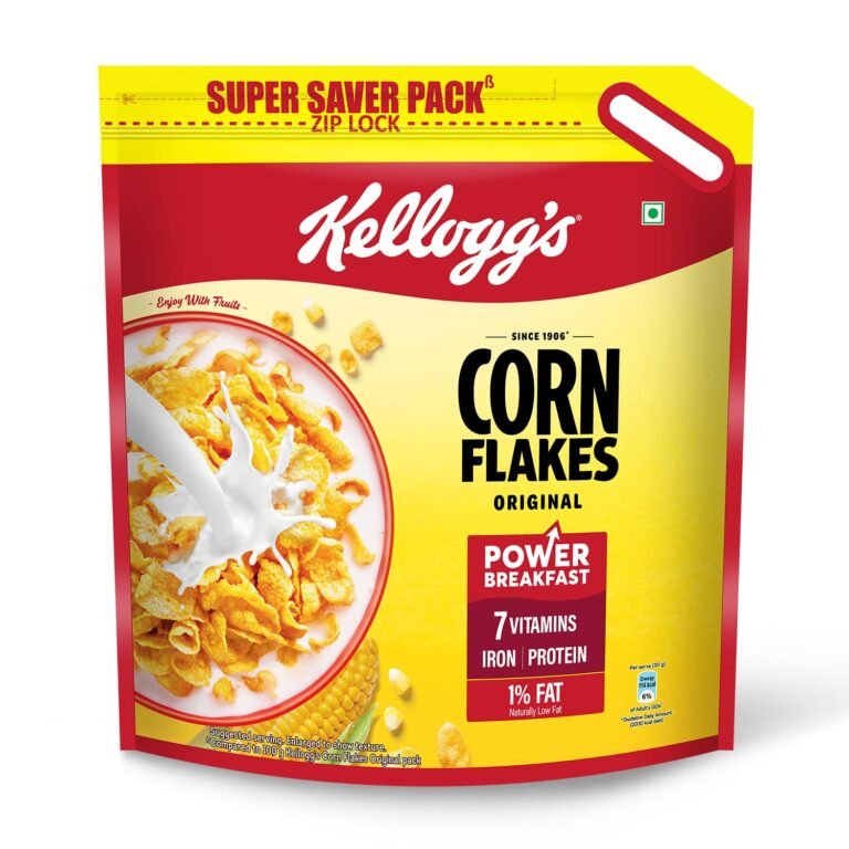 Kellogg’s Corn Flakes Original | Power of 5: Energy, Protein, Iron, Calcium, Vitamins B1, B2, B3 & C | Corn Flakes, Breakfast Cereal | Naturally Cholestrol Free, 1150Gm