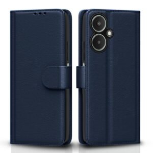 Pikkme Flip Cover Leather Finish | Inside TPU with Card Pockets | Wallet Stand and Shock Proof | Complete Protection Flip Case for Redmi 13C 5G(Blue)