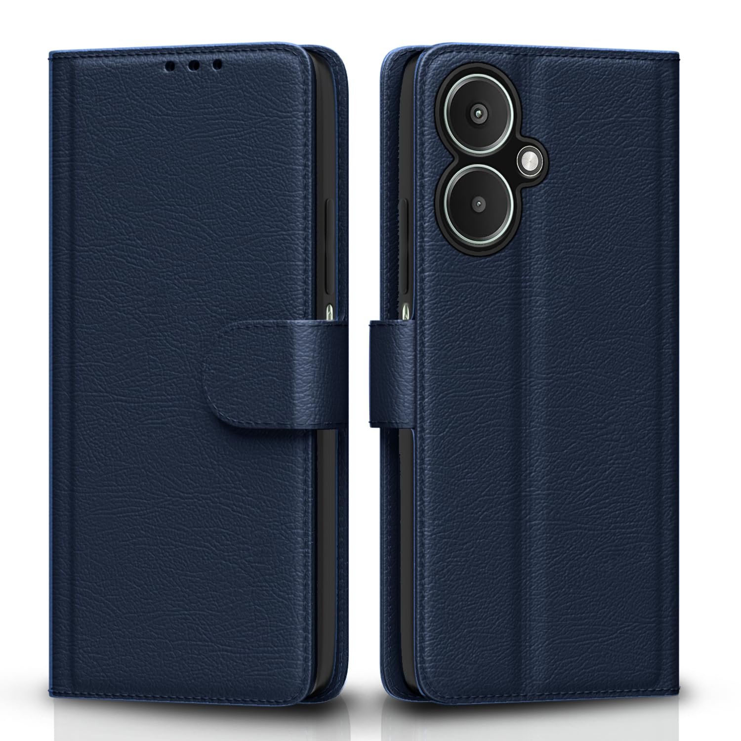 Pikkme Flip Cover Leather Finish | Inside TPU with Card Pockets | Wallet Stand and Shock Proof | Complete Protection Flip Case for Redmi 13C 5G(Blue)