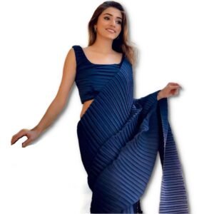 Sidhidata Women’s Full Crushed/Pleated Satin Saree With Unstitched Blouse Piece
