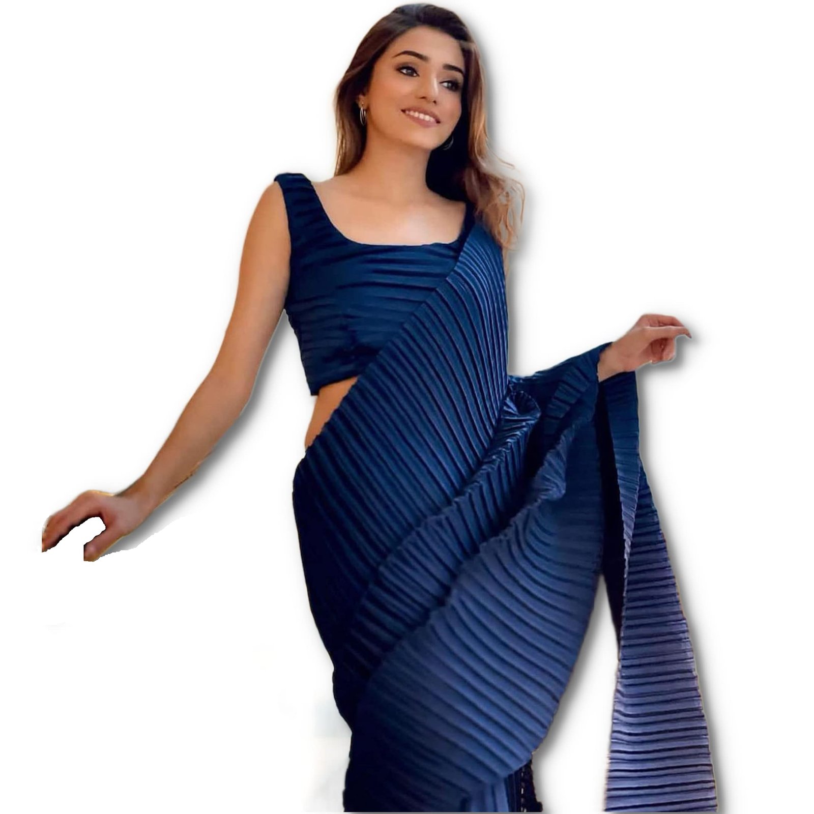 Sidhidata Women’s Full Crushed/Pleated Satin Saree With Unstitched Blouse Piece