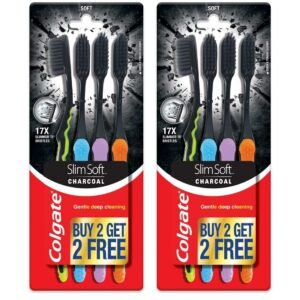 Colgate SlimSoft Charcoal Soft Black Bristles Toothbrush, 8 Pcs (Buy4 Get 4), Soft Bristles for Gentle Deep Cleaning