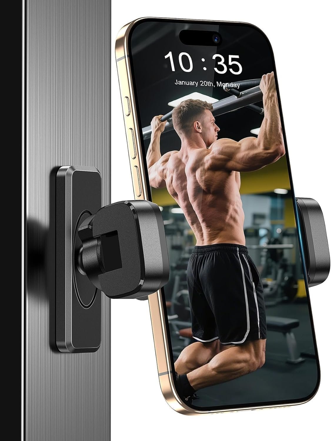 OQTIQ SUCGLES Gym Magnetic Phone Holder, 360° Adjustable Strong Magnetic Mobile Mount, Tripod & Fill Light Compatible, Universal Workout Phone Holder for Gym Equipment, Fitness & All Smartphones