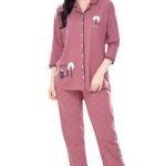 ZEYO Women’s Cotton Dot Printed Korean Night Suit Set of Shirt & Pyjama 5242
