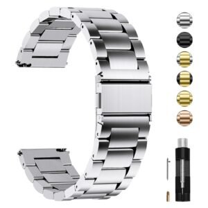 Fullmosa 22mm Quick Release Watch Straps for Samsung Galaxy Watch 3 45mm/Huawei GT3/GT 2 46mm, Stainless Steel Watch Band for Fossil Gen 6/Amazfit GTR 47mm/One Plus(46mm)/Noise Colorfit – Silver