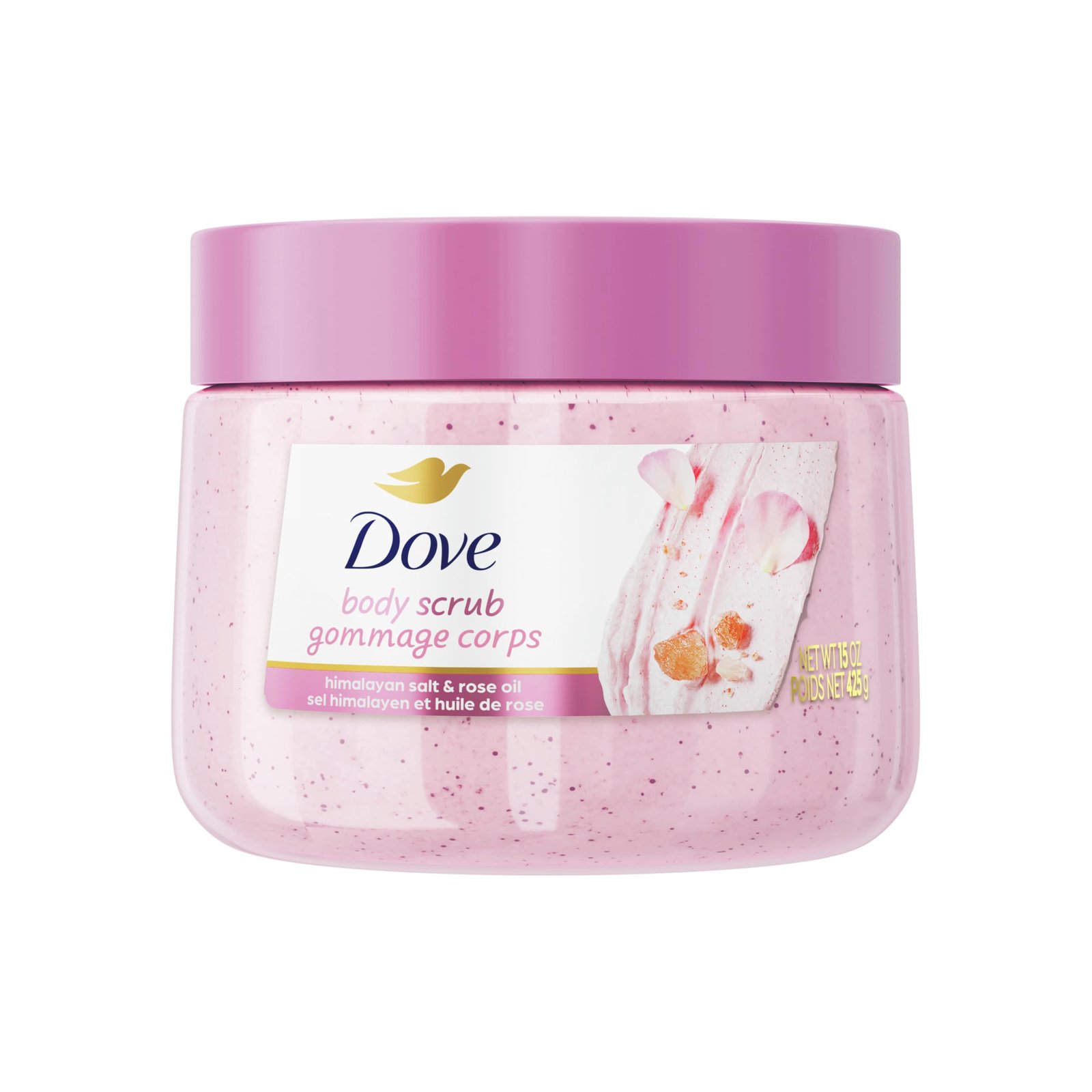 Dove Himalayan Salt & Rose Oil Body Scrub, Exfoliates & Deeply Nourishes for Smooth, Radiant Skin, 15 oz