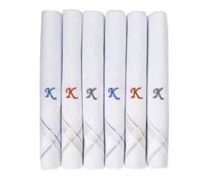 Caruso Italy Men’s Initial Monogram (A-Z) Embroidery 100% Pure Cotton Handkerchief White Base With Colored Border – Pack Of 6