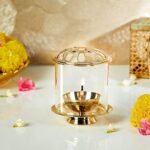 Klassic 4.5 Inch Swastik Akhand Diya with Borosilicate Glass Shade | Pure Brass Oil Lamp for Mandir, Daily Puja, Pooja Room, Diwali, Prayer, Wick Holder Festive Decoration & Gifting.(Pack of 1)