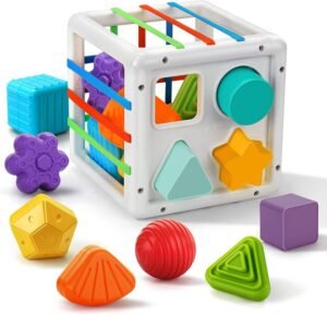 Cable World Montessori Toy for 1 Kids, Sensory Toys Shape Sorter, Baby Blocks Colorful Textured Balls Sorting Games, Montessori Learning Activity for Fine Motor Skills,Baby Toys 1 Year Old