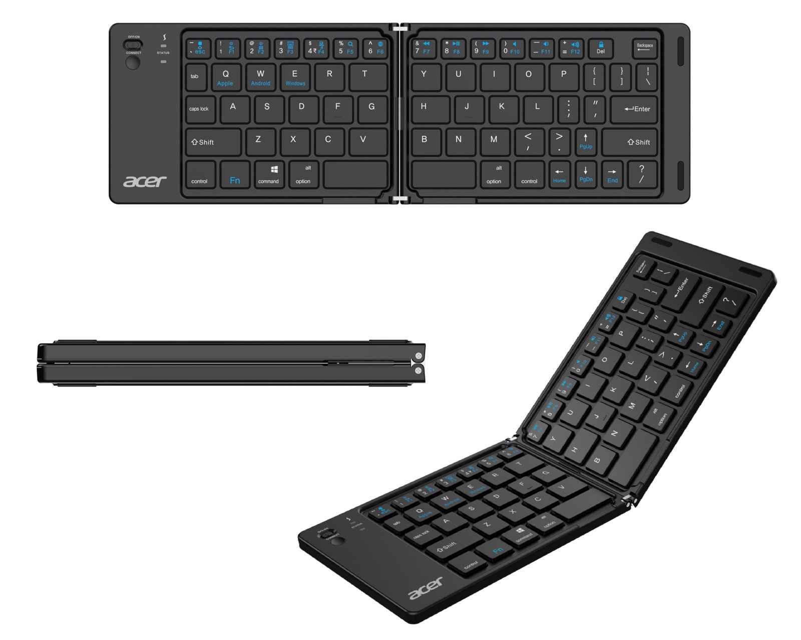 Acer MiniFold Foldable Bluetooth Keyboard, Ultra Portable 66-Key Wireless Keyboard, Bluetooth 5.0, Rechargeable Battery, Type-C Charging, 150mAh Battery, for Windows, Android, iOS, Tablets & Laptops