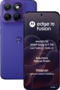 Motorola Edge 70 Fusion (8GB RAM, 128GB Storage) | 6.78″ 1.5K 144Hz AMOLED Display | Snapdragon 7s Gen 4 | 50MP Sony LYTIA 710 OIS Camera | 7000mAh Battery | 68W TurboPower | (Pantone Orient Blue)
