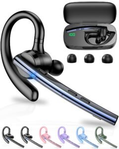 New Bee Bluetooth Headset V5.1 72H Talk Time Dual Mic with Mute Button for Business, Wireless Hand-Free Bluetooth Earpiece with 500mAh Charging Case for Cell Phone Calls Trucker Driver Laptop