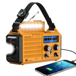 Eoxsmile Emergency Radio with NOAA Weather Alert 5000mAh Solar Hand Crank Portable AMFM Shortwave Radio, Rechargeable Battery, USB Charger, Flashlight, SOS Alarm for Home Outdoor Hurricane Survival.