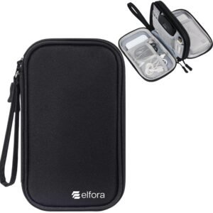 Elfora Big Cable Organizer Bag | 1 year Warranty |Double Layer Travel Storage Pouch for Chargers, Cables, Power Bank, Earphones & Other Accessories | Durable Nylon Case with Mesh Pockets 27X16cm-Black
