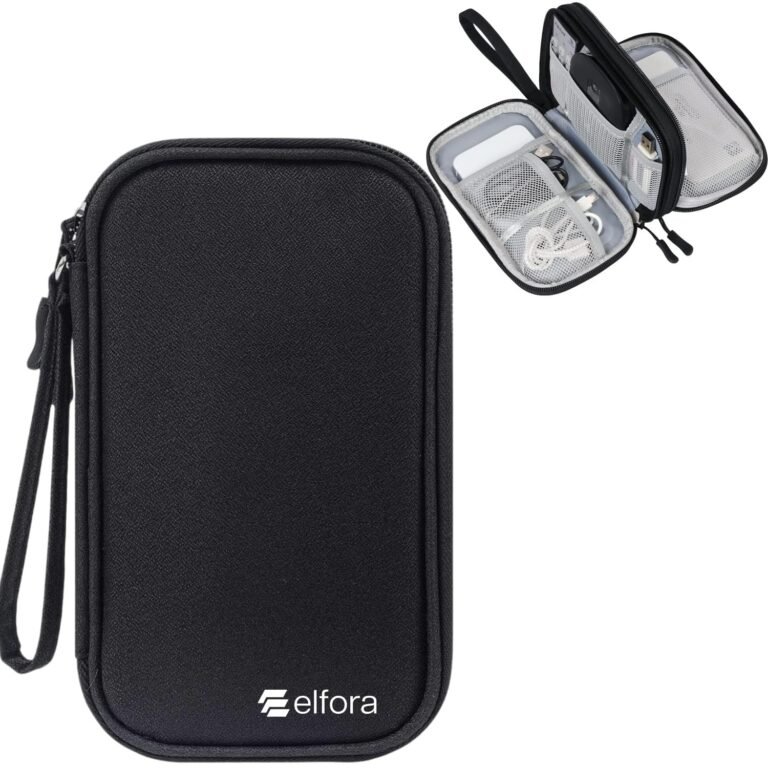 Elfora Big Cable Organizer Bag | 1 year Warranty |Double Layer Travel Storage Pouch for Chargers, Cables, Power Bank, Earphones & Other Accessories | Durable Nylon Case with Mesh Pockets 27X16cm-Black