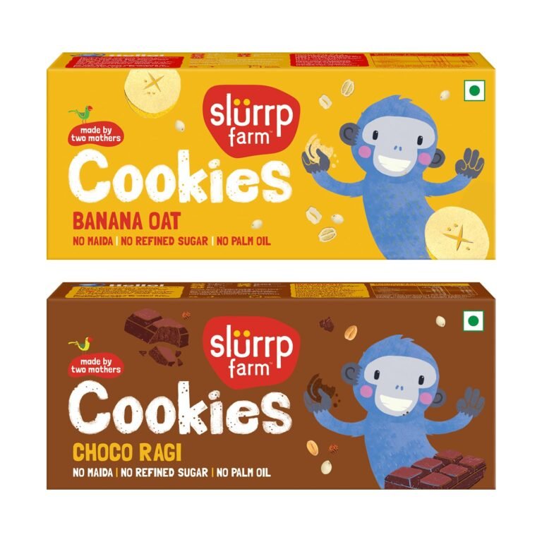 Slurrp Farm No Maida No Refined Sugar Banana Oat and Choco Ragi Cookies | Healthy Cookies Made With Multigrains | Pack of 2 | 80g