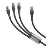 Ambrane 3 in 1 100W Fast Charging Cable, 3Amp Multi Charger Cable for Micro USB, iOS and Type-C Devices, 480 Mbps Data Transfer Rate for Mobile Tablet PC Laptop Android Smartphone with 1.2meter cable
