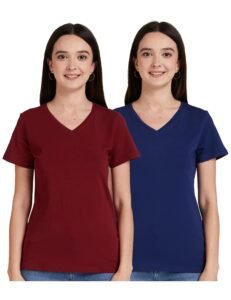 Amazon Brand – Symbol Women Cotton Stretch Regular Fit V Neck Half Sleeve T-Shirt (Available in Plus Sizes)