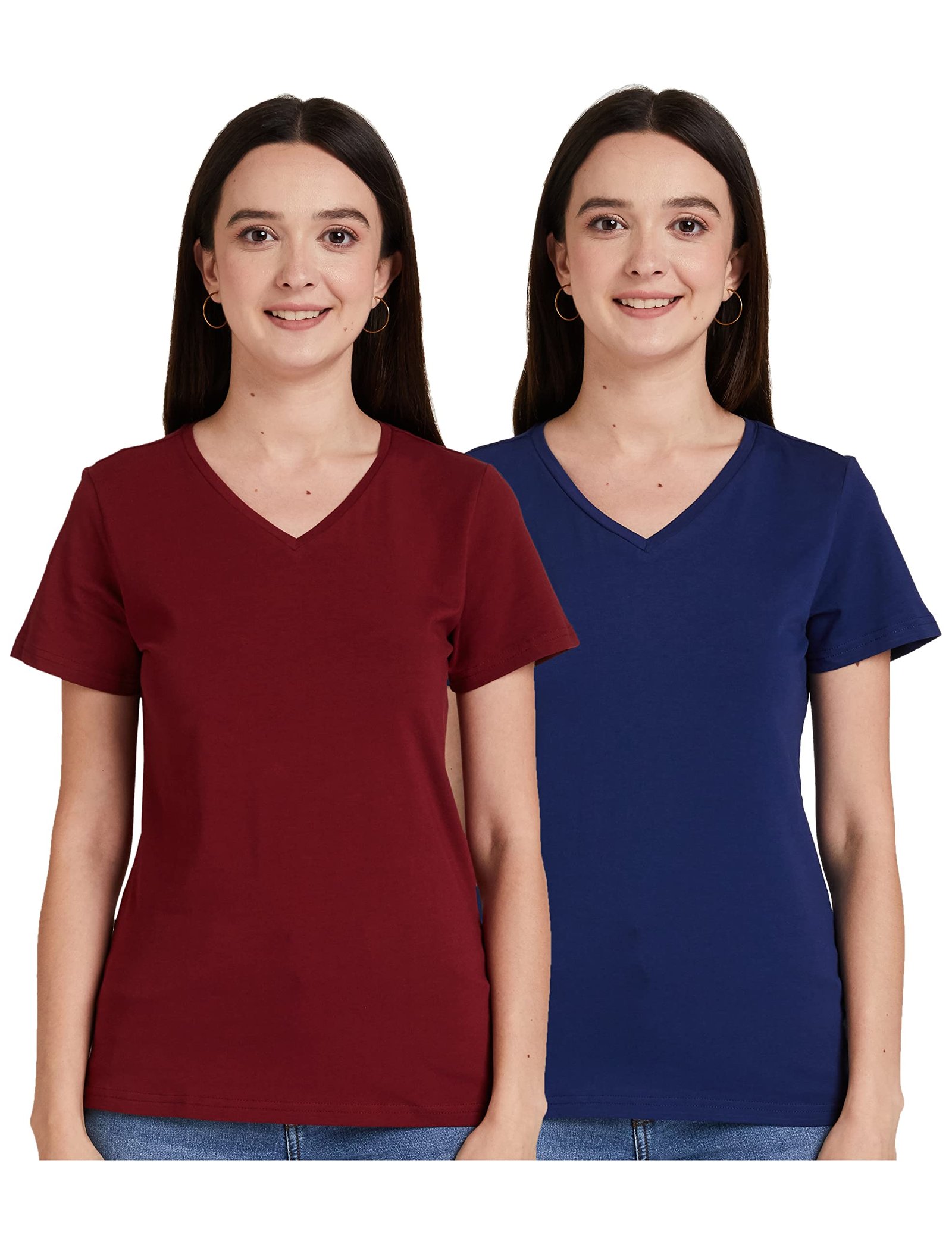 Amazon Brand – Symbol Women Cotton Stretch Regular Fit V Neck Half Sleeve T-Shirt (Available in Plus Sizes)