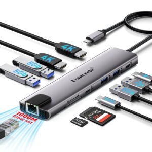 Lemorele 11-in-1 USB C Docking Station Dual 4K HDMI, Gigabit Ethernet, 4 USB Ports, PD 100W Charging, USB-C 3.0 Data, SD/TF Card Reader for MacBook Dell HP Surface Lenovo Windows Laptops