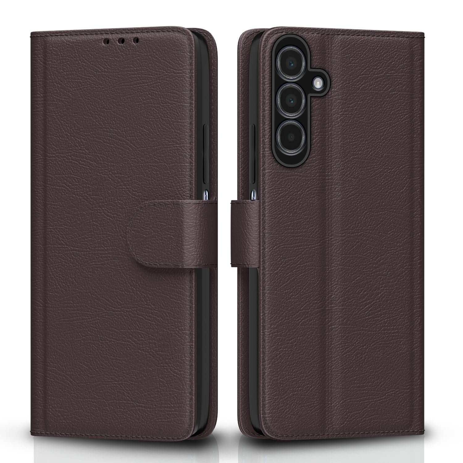 Pikkme Flip Cover Leather Finish | Inside TPU with Card Pockets | Wallet Stand and Shock Proof | Complete Protection Flip Case for Samsung Galaxy A15 4G / A15 5G(Coffee)