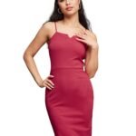 Miss Chase Women’s Comfortable Round Neck Sleeveless Striped Midi Bodycon Dress with Zipper