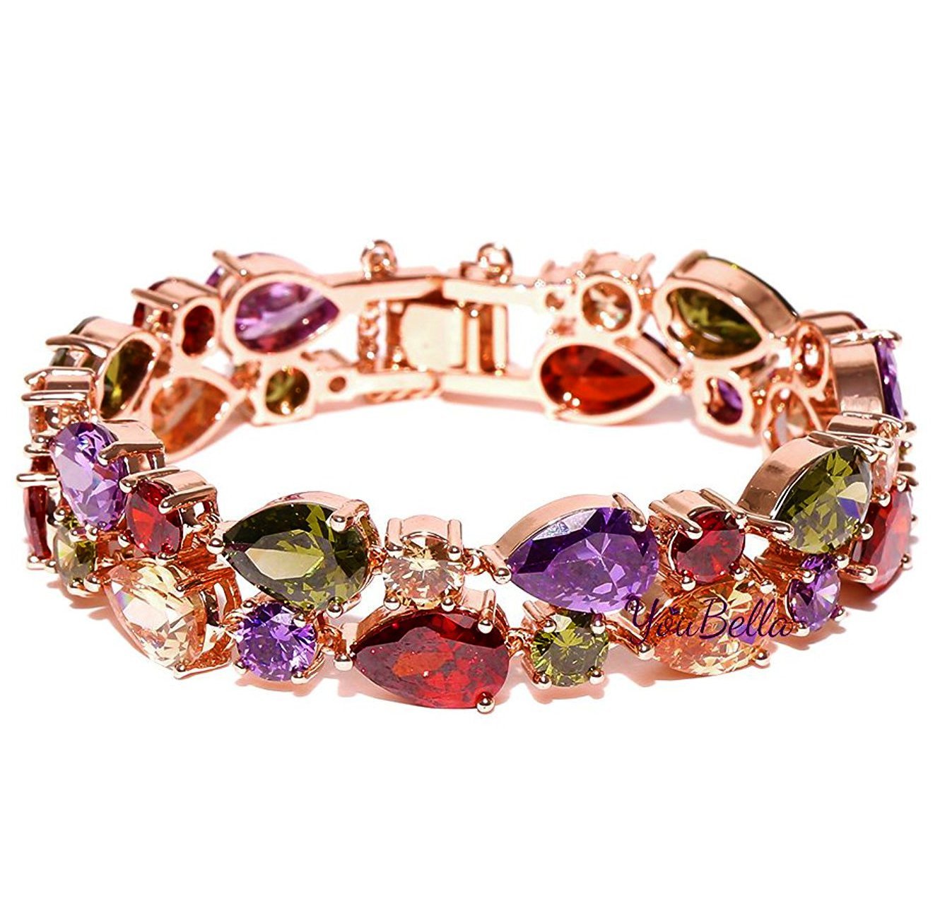 YouBella Jewellery Set Multi-Color AAA Swiss Zircon Rose Gold Crystal Necklace Pendant Ring Bracelet Bangle and Earrings Jewellery Combo for Girls and Women (Bracelet)
