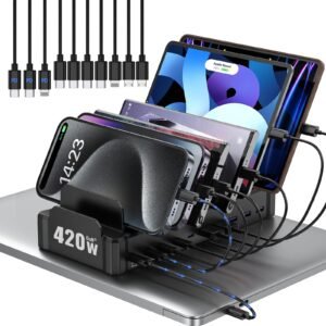 Zobirez – 320W Charging Station for Multiple Devices, 10 Port USB C Fast Charging Station for MacBook, iPhone, Android Cell Phone, iPad, Tablet, Multi Organizer