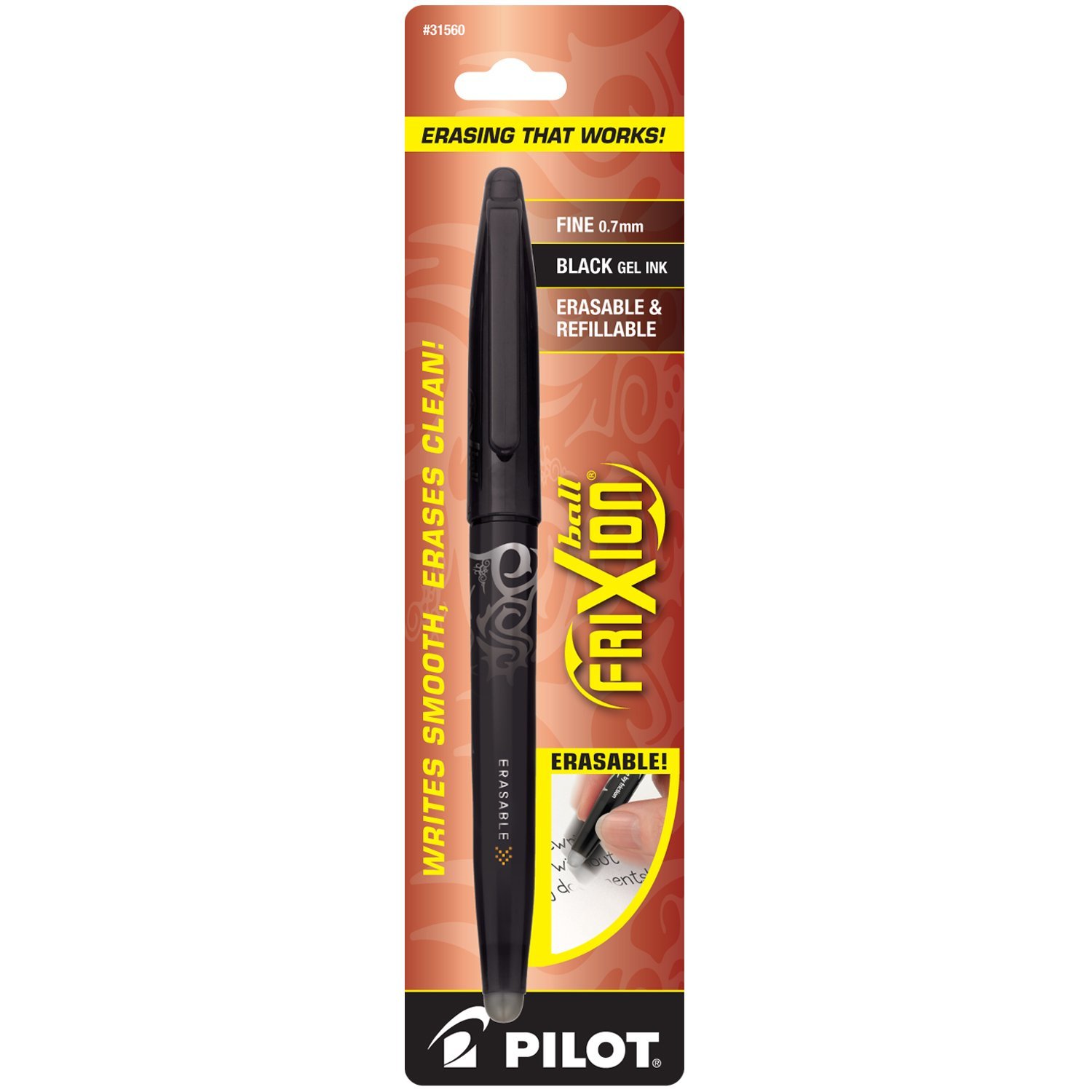 Pilot FriXion Ball Erasable Gel Pen, Fine Point, Black Ink (31560)