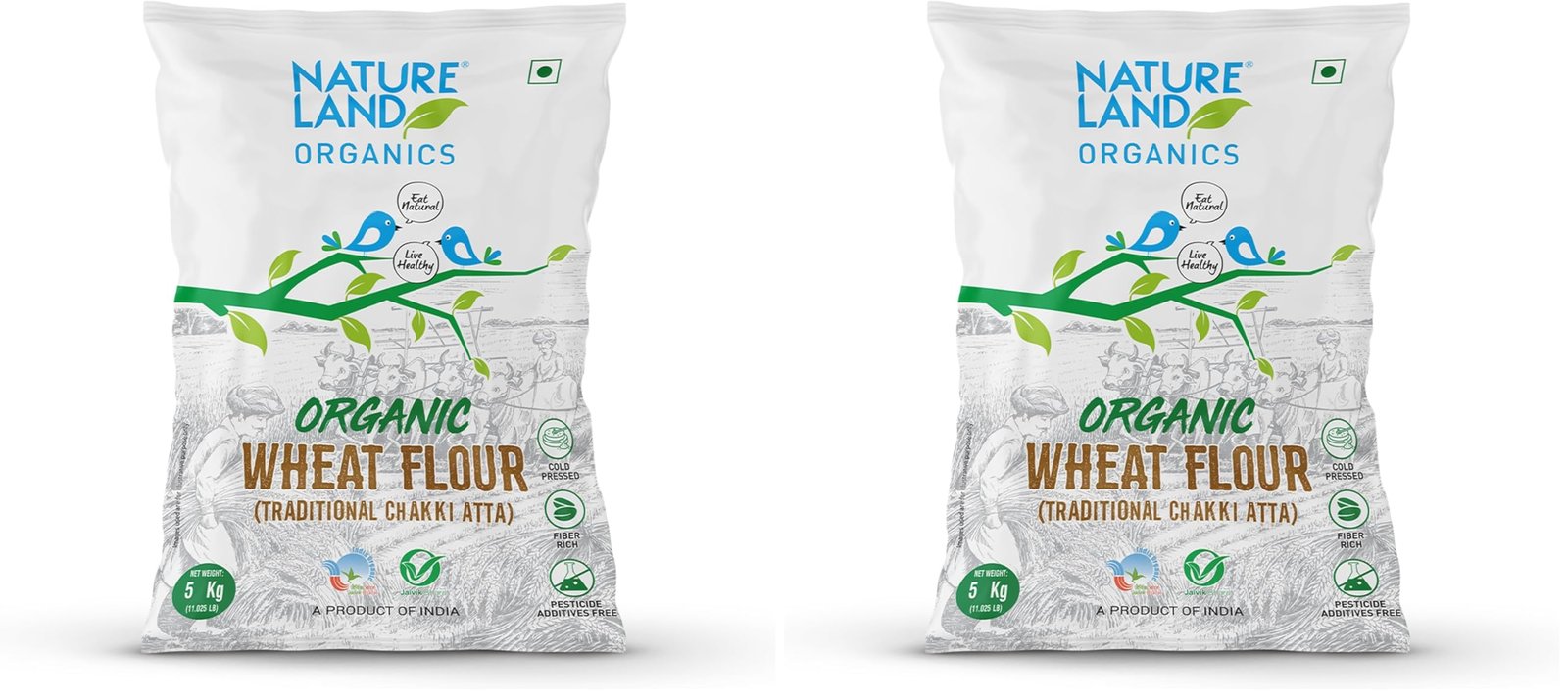 Natureland Organics Whole Wheat Flour 5 Kg – Organic Wheat Flour (Pack of 2)