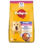 Pedigree Puppy Dry Dog Food, Chicken & Milk, 3 kg, Contains 37 Essential Nutrients, 100% Complete & Balanced Food for Puppies