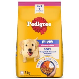 Pedigree Puppy Dry Dog Food, Chicken & Milk, 3 kg, Contains 37 Essential Nutrients, 100% Complete & Balanced Food for Puppies