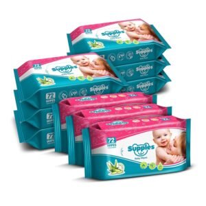 Amazon Brand – Supples Baby Wet Wipes | 648 Wipes | 72 Wipes x 9 Packs | Enriched With Aloe Vera and Vitamin E | Alcohol-free and Paraben-free | Pure Water-Based Formulation