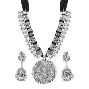 YouBella Jewellery sets for women Antique German Silver Oxidised Plated Tribal Cotton Thread Jewellery Necklace Earring Set for Women & Girls