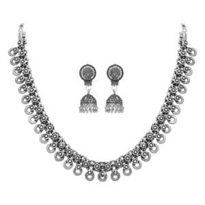 Sasitrends Oxidized German Silver Necklace with Earring for Women and Girls