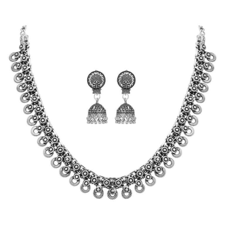 Sasitrends Oxidized German Silver Necklace with Earring for Women and Girls