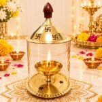 Heaven Decor Brass and Glass akhand deep Diya with Cover for Puja | Deepam Jyot Diya Oil Lamp | Pooja Articles and Pooja Items for Home Temple 4.8 inch