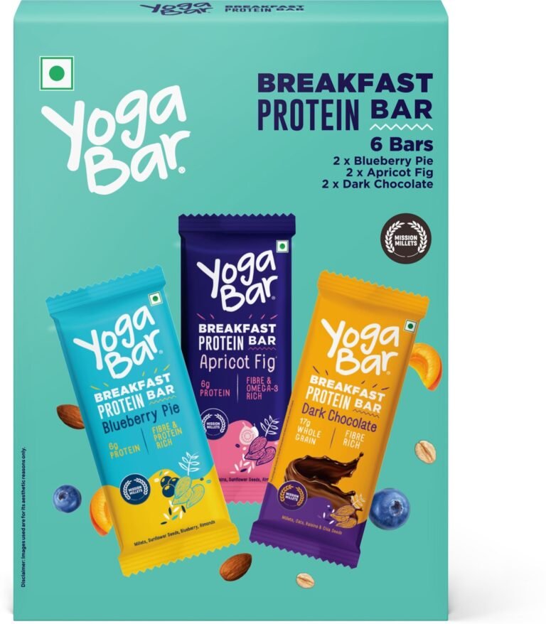 Yogabar Breakfast Bars Variety Pack | Daily Protein Bar | High Energy & Nutrition Bars | High Protein and Fibre | Pack of 6 Protein Bar x 45g | No Preservatives
