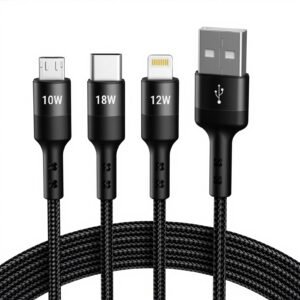 COSTAR 3 in 1 USB Fast Charging Cable Nylon Braided Multiple 2.4A Charging Cable, Compatible For All Smartphone, Iphones and Android, iOS and Type C Devices (1.25M)