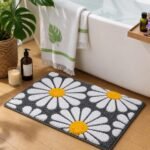 Roseate Flower Super Soft (40×60 cm) Microfiber 2000 GSM Bath Mat Super Absorbent Anti-Skid Door Mats for Home/Bathroom/Bedroom/Kitchen/Floor Mat (Grey) Pack of 1