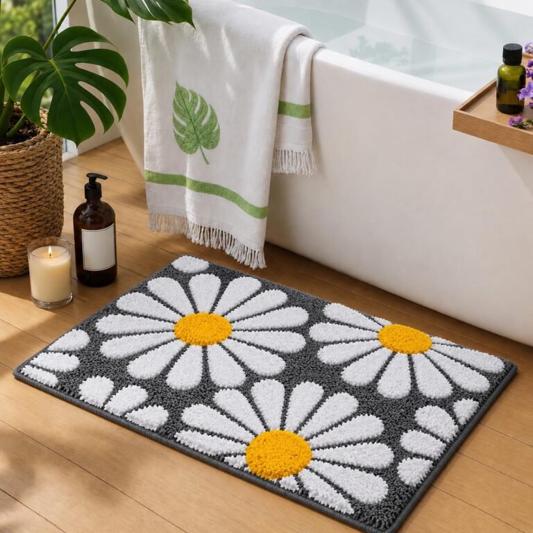 Roseate Flower Super Soft (40×60 cm) Microfiber 2000 GSM Bath Mat Super Absorbent Anti-Skid Door Mats for Home/Bathroom/Bedroom/Kitchen/Floor Mat (Grey) Pack of 1