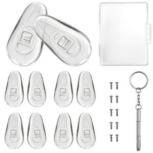 PTSLKHN Soft Silicone Eyeglass Nose Pads, 5 Pairs of 15mm Screw-in Glasses Nose Pad Set (with Micro Screwdriver and Screws)