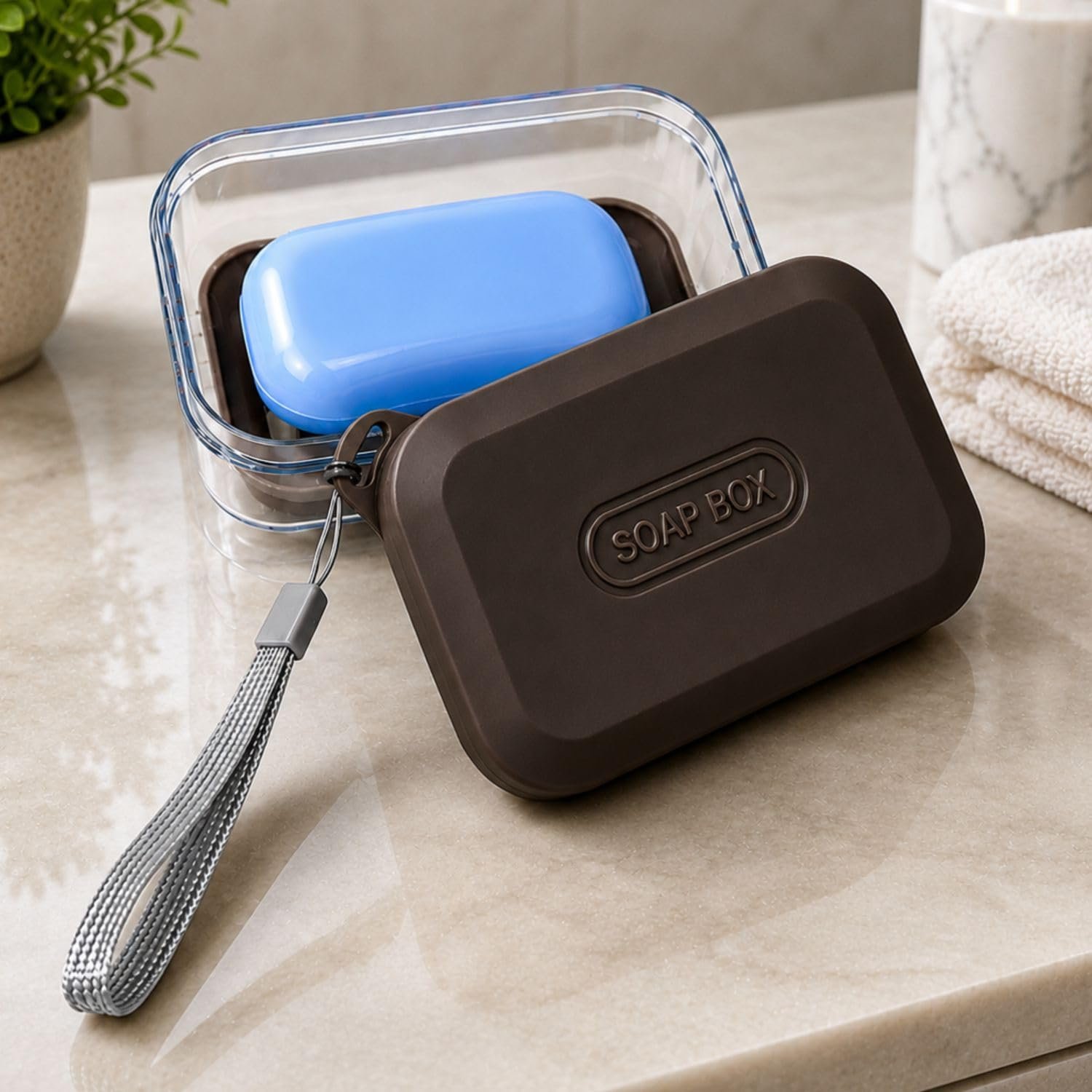 JIALTO 1 Pcs Travel Soap Case, Leakproof Compact and Durable Plastic Soap Holder with Lid, Portable Case for Traveling, Transparent Soap Dish for Bathroom, Outdoor Hiking & Camping (Brown)
