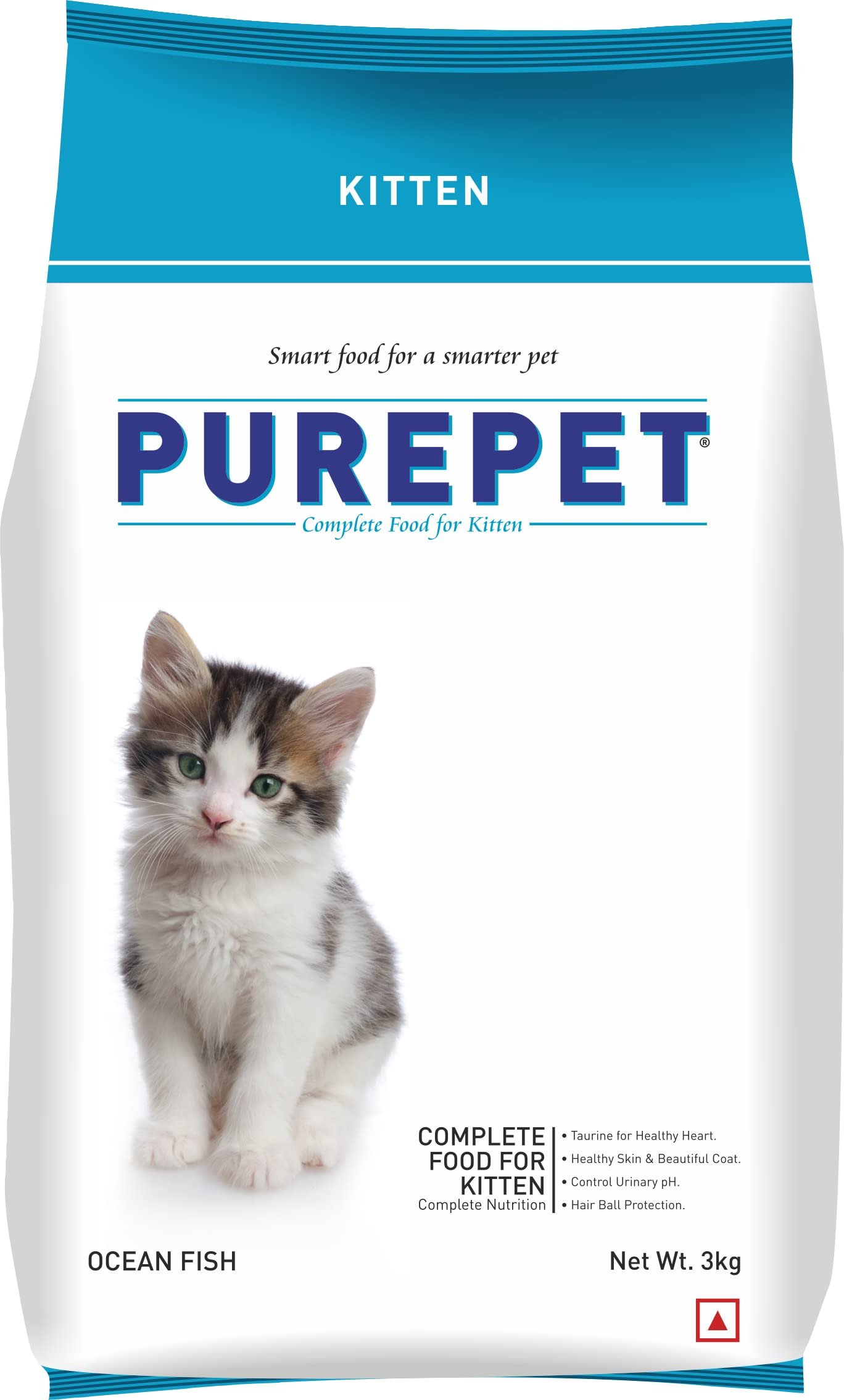 Purepet Kitten (1-12 Months) Dry Cat Food 3kg Pack | Ocean Fish Flavour | Taurine for Healthy Heart | Hairball Control |Support Immunity | Sensitive Stomach