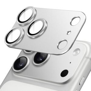 Ferilinso SUCGLES Camera Lens Protector Designed for iPhone 17 Pro 6.3-Inch, Full Coverage 9H Tempered Glass Lens Guard with Matte Metal Joint Ring, Case Friendly Camera Protection, 1-Pack, Silver