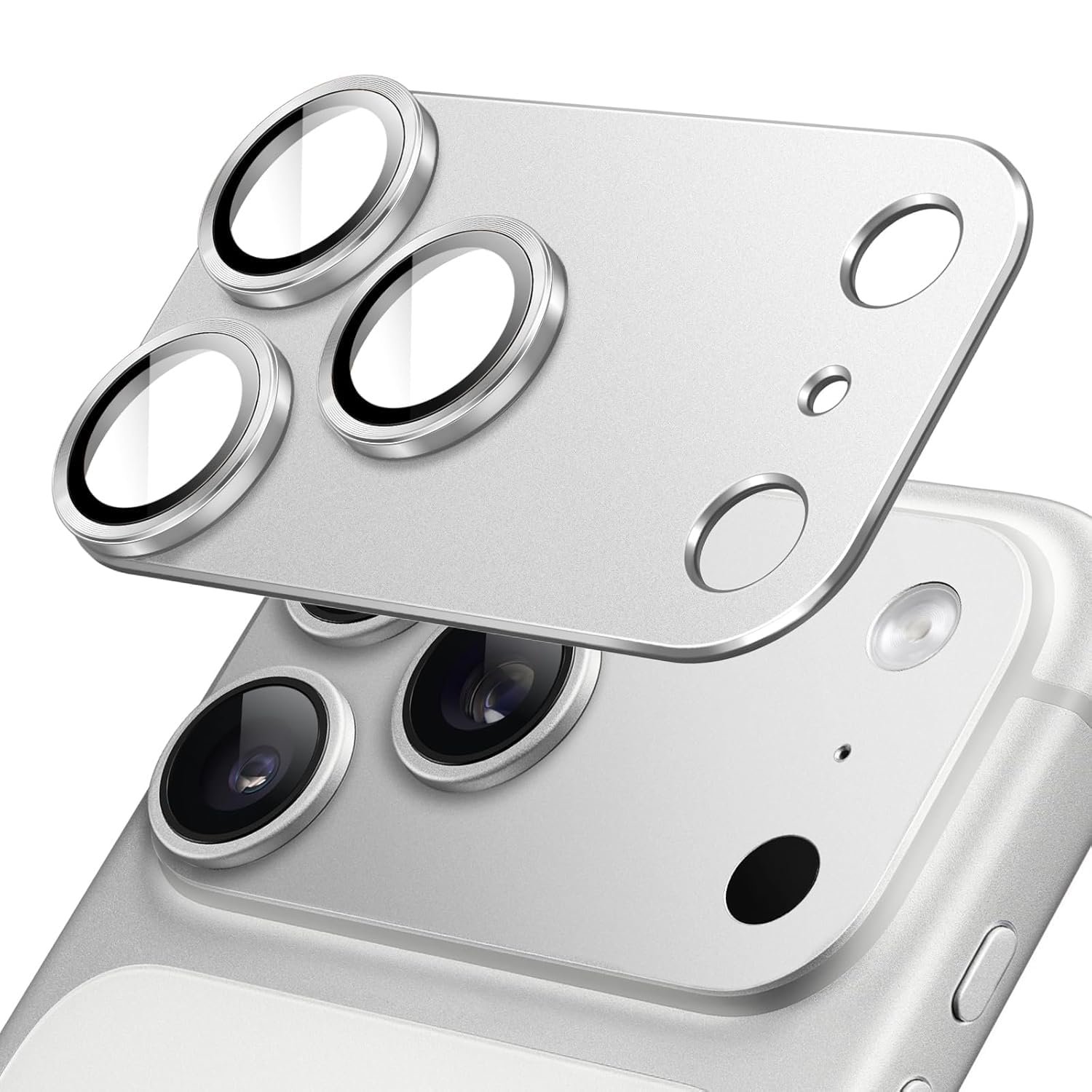 Ferilinso SUCGLES Camera Lens Protector Designed for iPhone 17 Pro 6.3-Inch, Full Coverage 9H Tempered Glass Lens Guard with Matte Metal Joint Ring, Case Friendly Camera Protection, 1-Pack, Silver