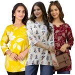 Women’s Printed Short Kurti Tops Rayon Cotton Blend Tunic Combo