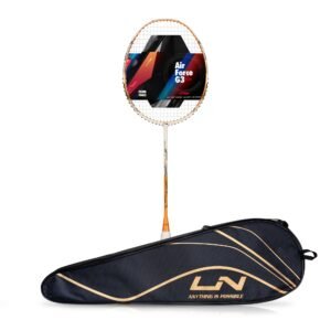 Li-Ning Air-Force G3 Carbon Fibre Badminton Racket for Adults | Premium Shuttle Racquet with Protective Full Cover | Expertly Strung for Maximum Power (White/Light Orange/Black)