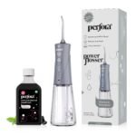 Perfora Rechargeable Power Dental Water Flosser For Teeth – 300ml, Sterling Grey | Perfora Activated Charcoal Teeth Whitening Mouthwash – 200ml – Pack of 2