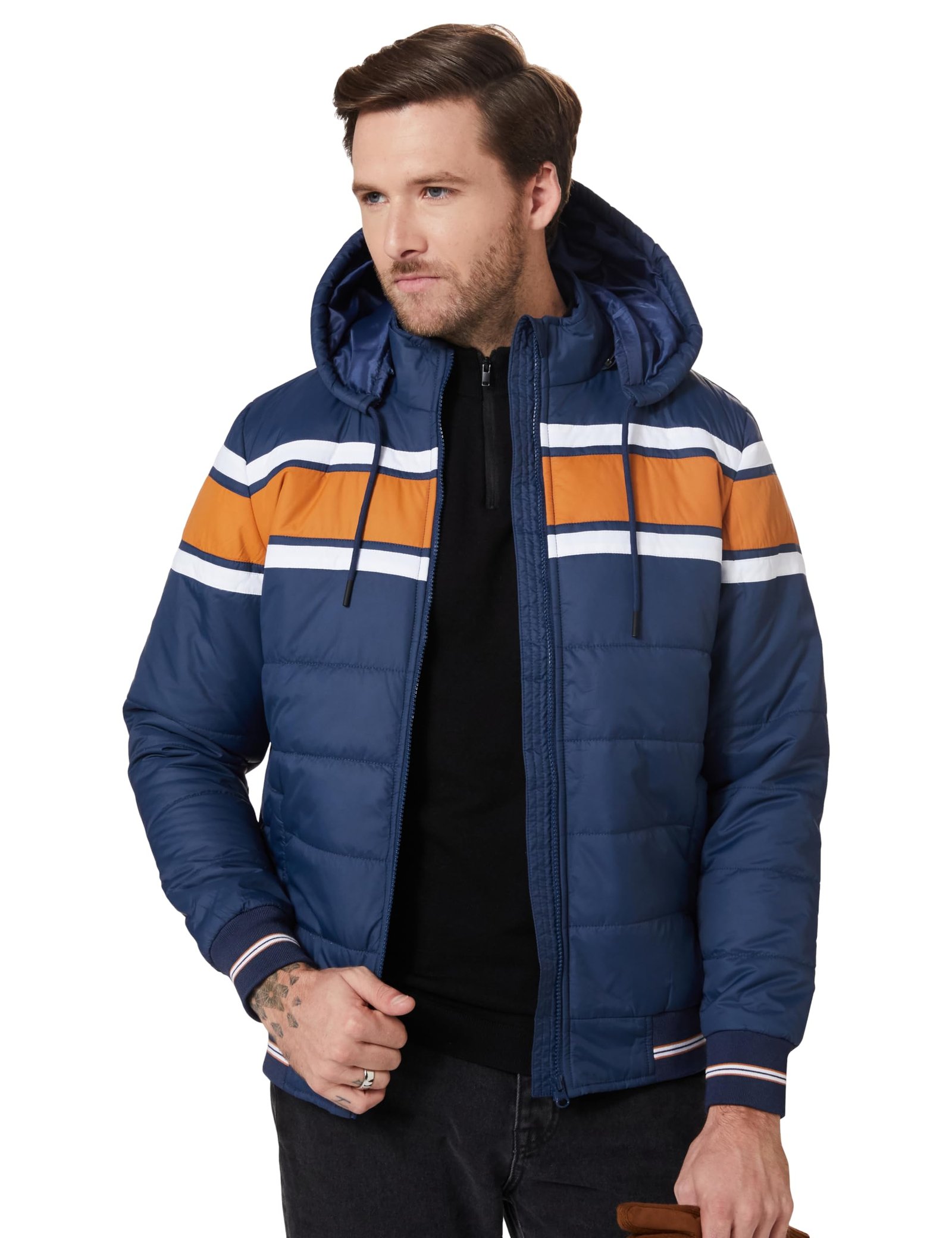 Amazon Brand – Symbol Men’s Quilted Hooded Bomber Standard Length Jacket (Previously House & Shields)
